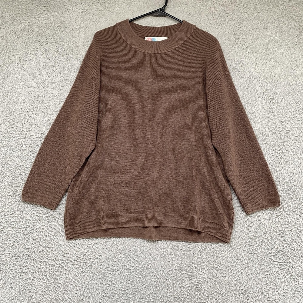 FP Beach Sweater Womens Small Brown Crew Neck Relaxed Boxy Knit Pullover Neutral
